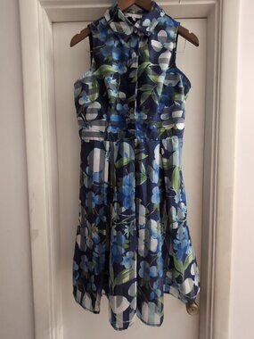 Sandra Darren Size 10 Blue Floral Elegant Sleeveless Dress Cocktail